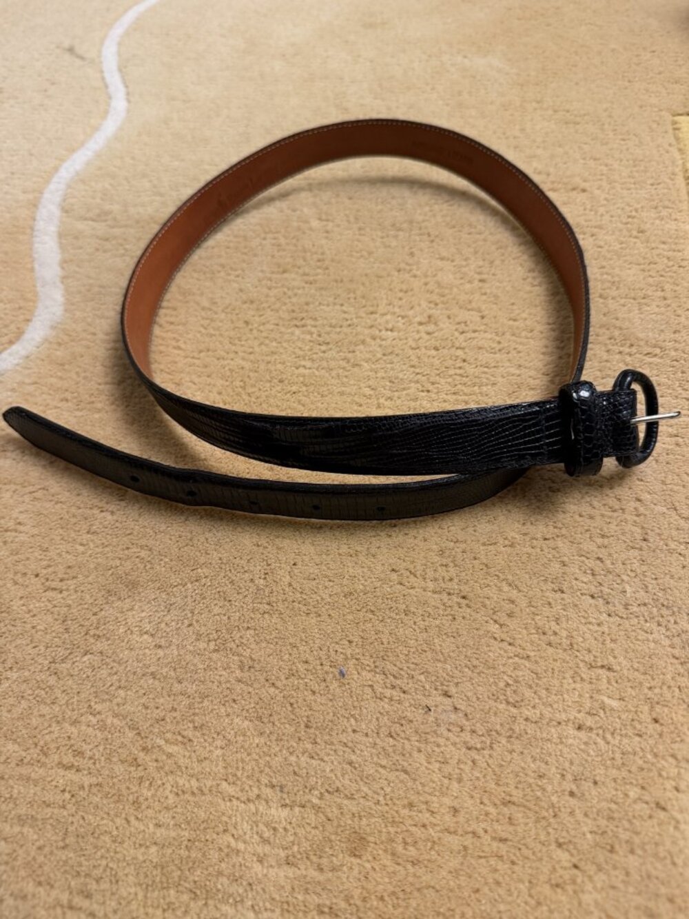 Black Genuine Lizard Leather Belt – Size 34 – Round Buckle